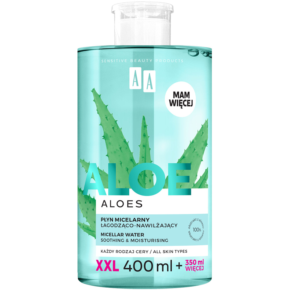 AA Aloe–Мицеларна вода за смирување и хидратација со 100% екстракт од алое, 750 мл